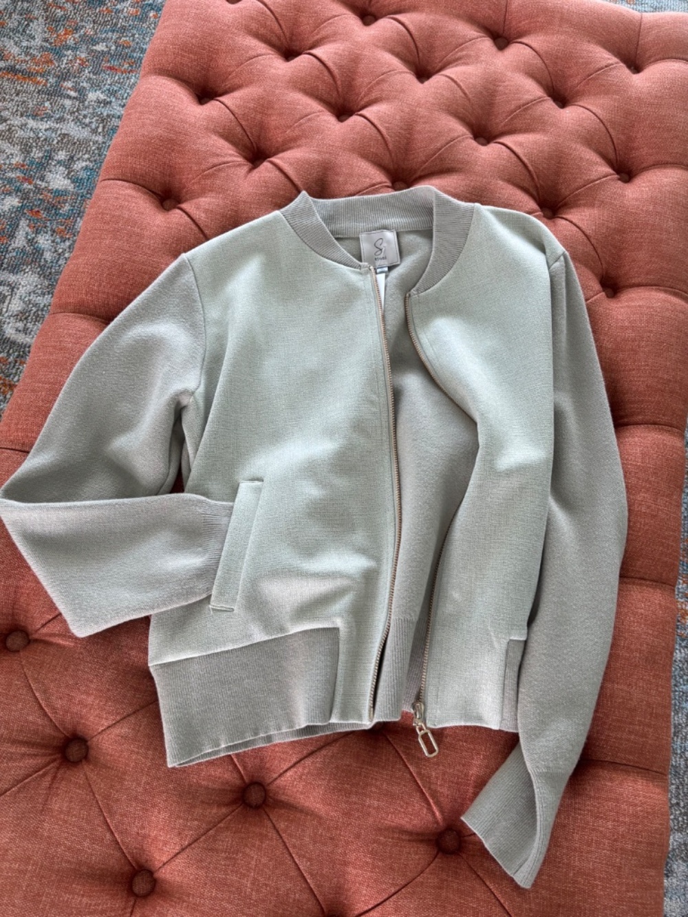 NWT Sioni Soft Sage Green Luxury Bomber Jacket Sz M - Picture 7 of 14